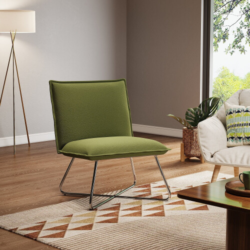 Living And Home Modern Linen Accent Chair with Metal Base