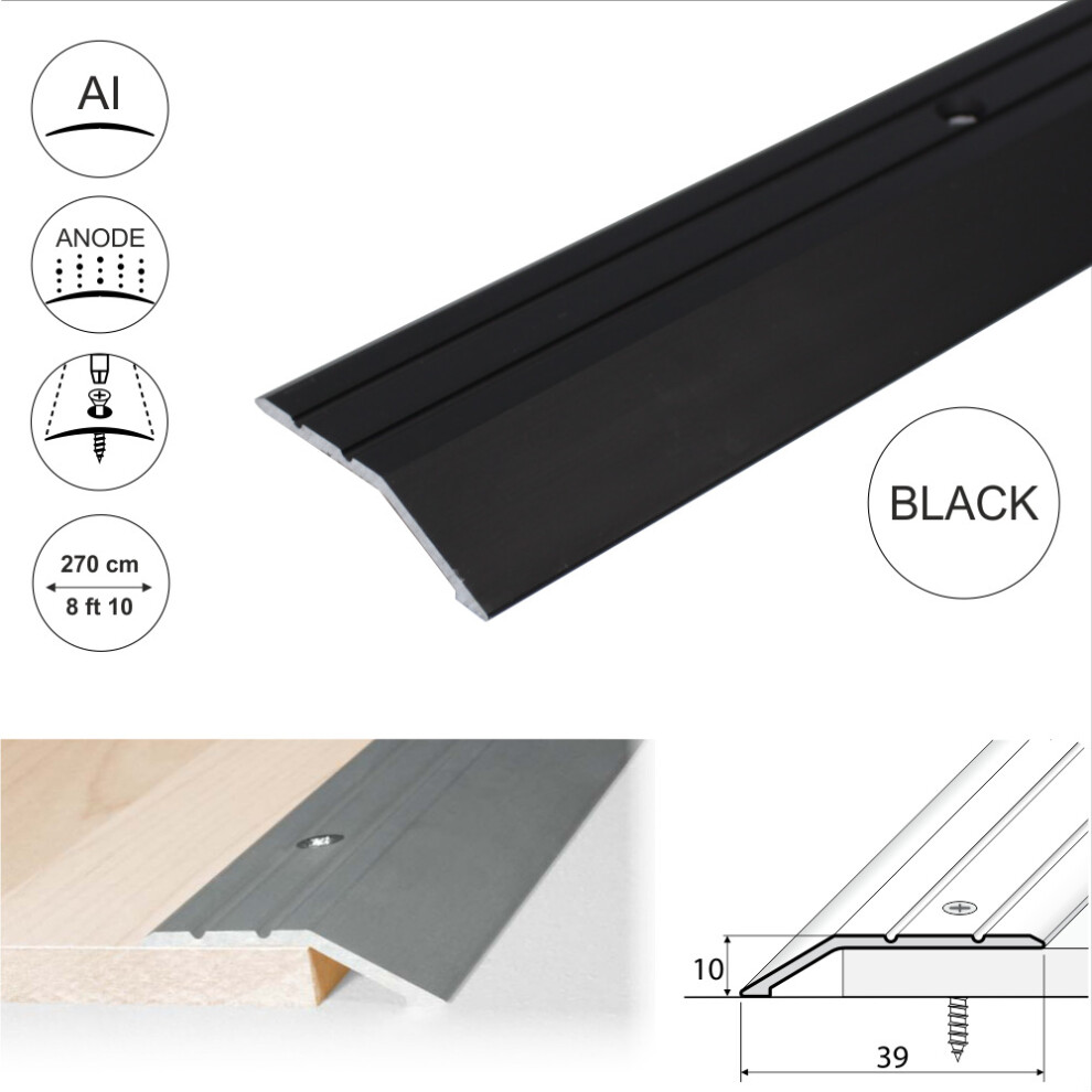 (2.7m, Black) A11 40mm Anodised Aluminium Door Threshold Ramp Profile