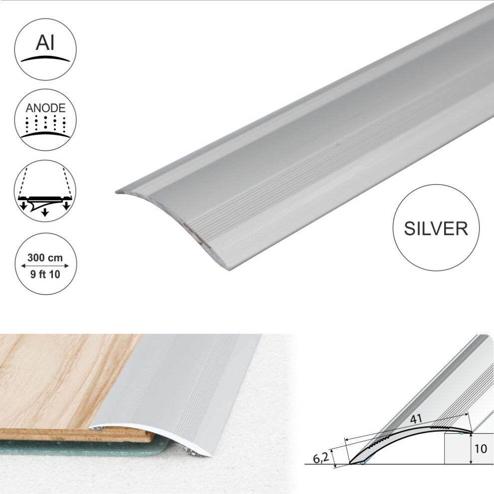 Cayrus (3.0M, Silver) A48 41Mm Anodised Aluminium Self Adhesive Door Threshold Ramp Profile
