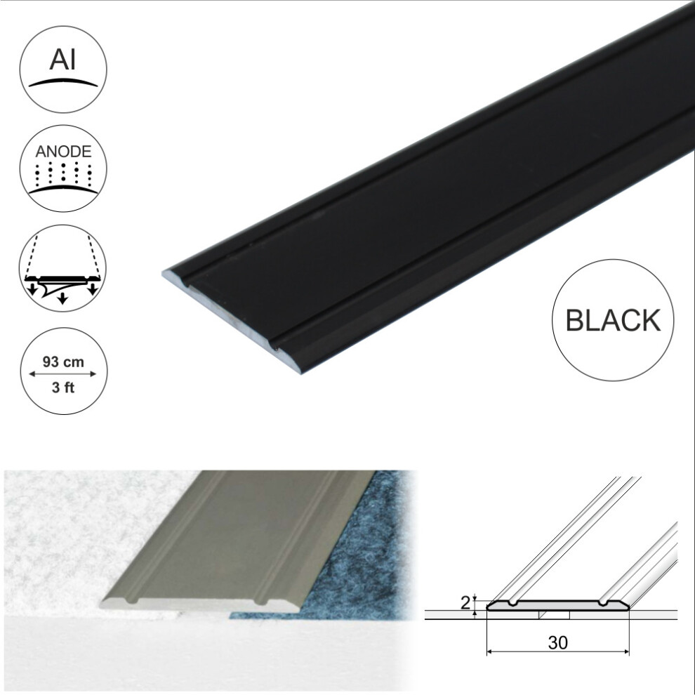 (0.93m, Black) A02 30mm Anodised Aluminium Flat Self Adhesive Door Threshold Strip