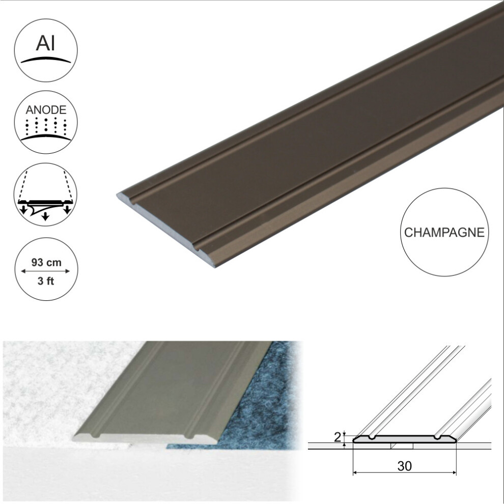 (0.93M, Champagne) A02 30Mm Anodised Aluminium Flat Self Adhesive Door Threshold Strip 5902989983235