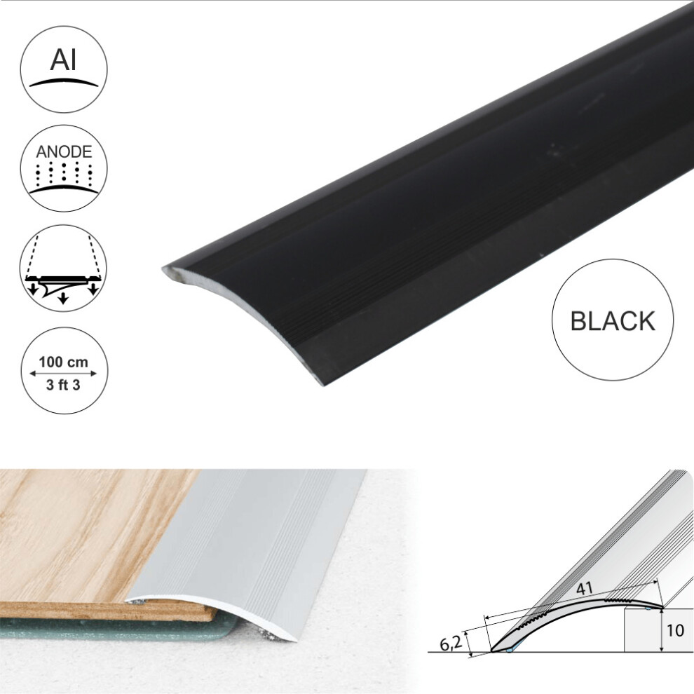 (1.0M, Black) A48 41Mm Anodised Aluminium Self Adhesive Door Threshold Ramp Profile 5908293122988