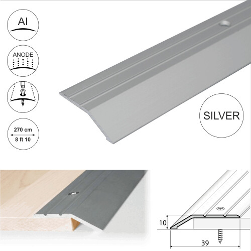 (2.7m, Silver) A11 40mm Anodised Aluminium Door Threshold Ramp Profile 1