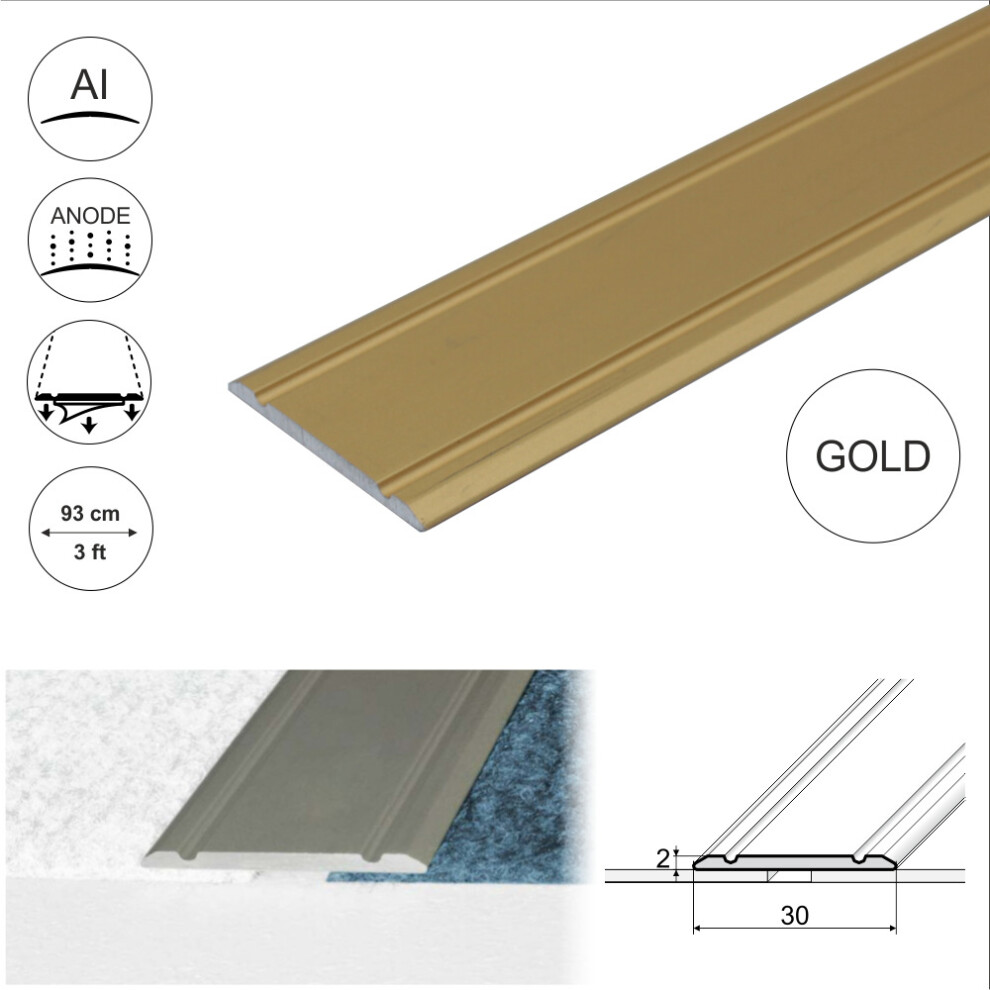 (0.93m, Gold) A02 30mm Anodised Aluminium Flat Self Adhesive Door Threshold Strip