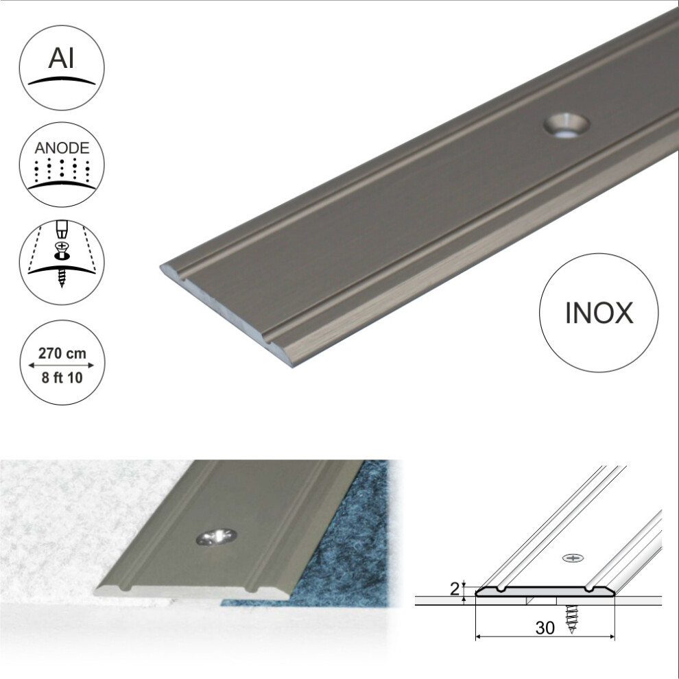 (2.7m, Inox) A02 30mm Anodised Aluminium Flat Door Threshold Strip