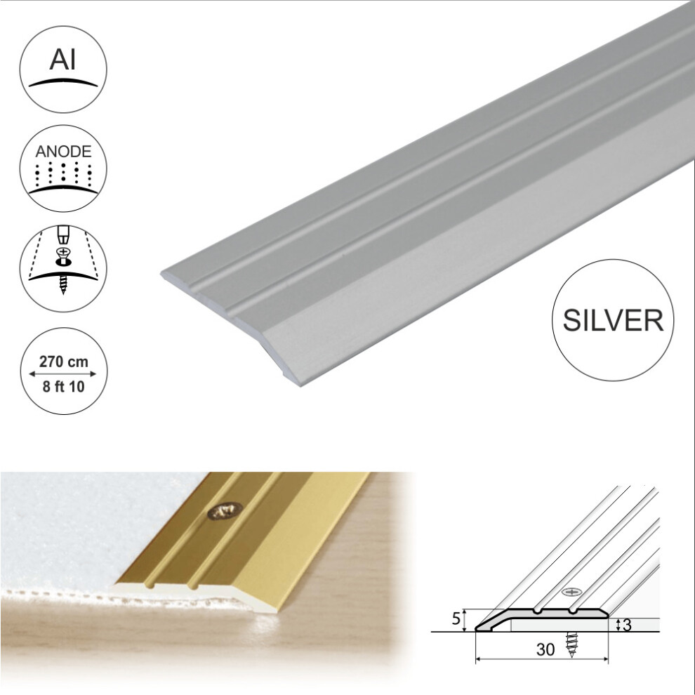 (2.7m, Silver) A01 30mm Anodised Aluminium Door Threshold Ramp Profile