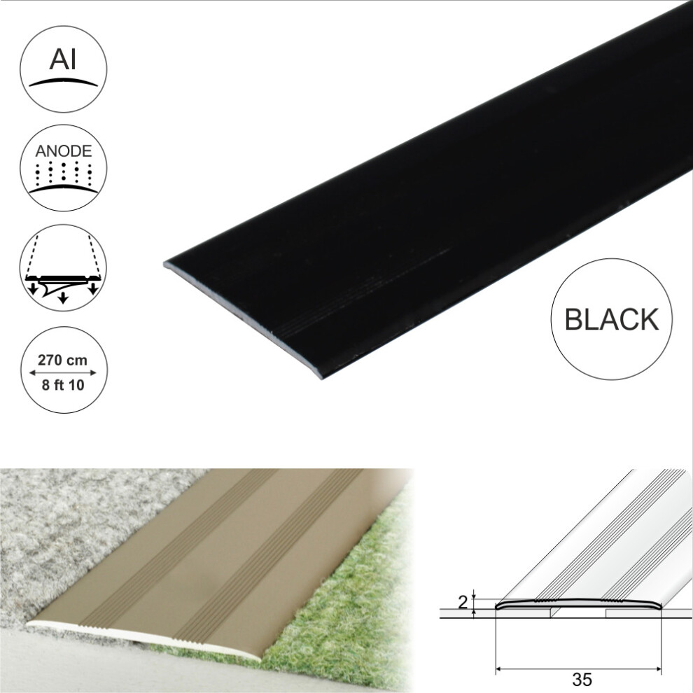 Cayrus (2.7M, ) A08 35Mm Anodised Aluminium Flat Self Adhesive Door Threshold Strip Black