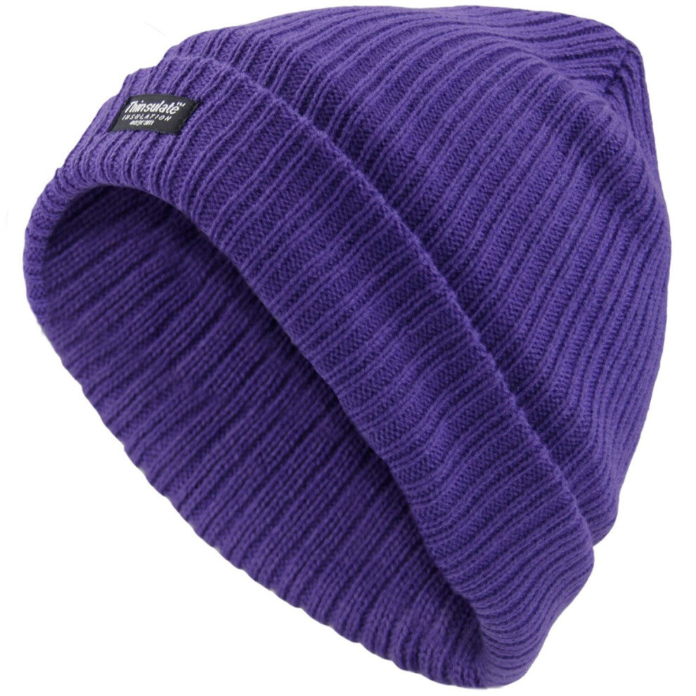 (Purple) Womens Thinsulate Beanie Hat Fleece Lined Woolly