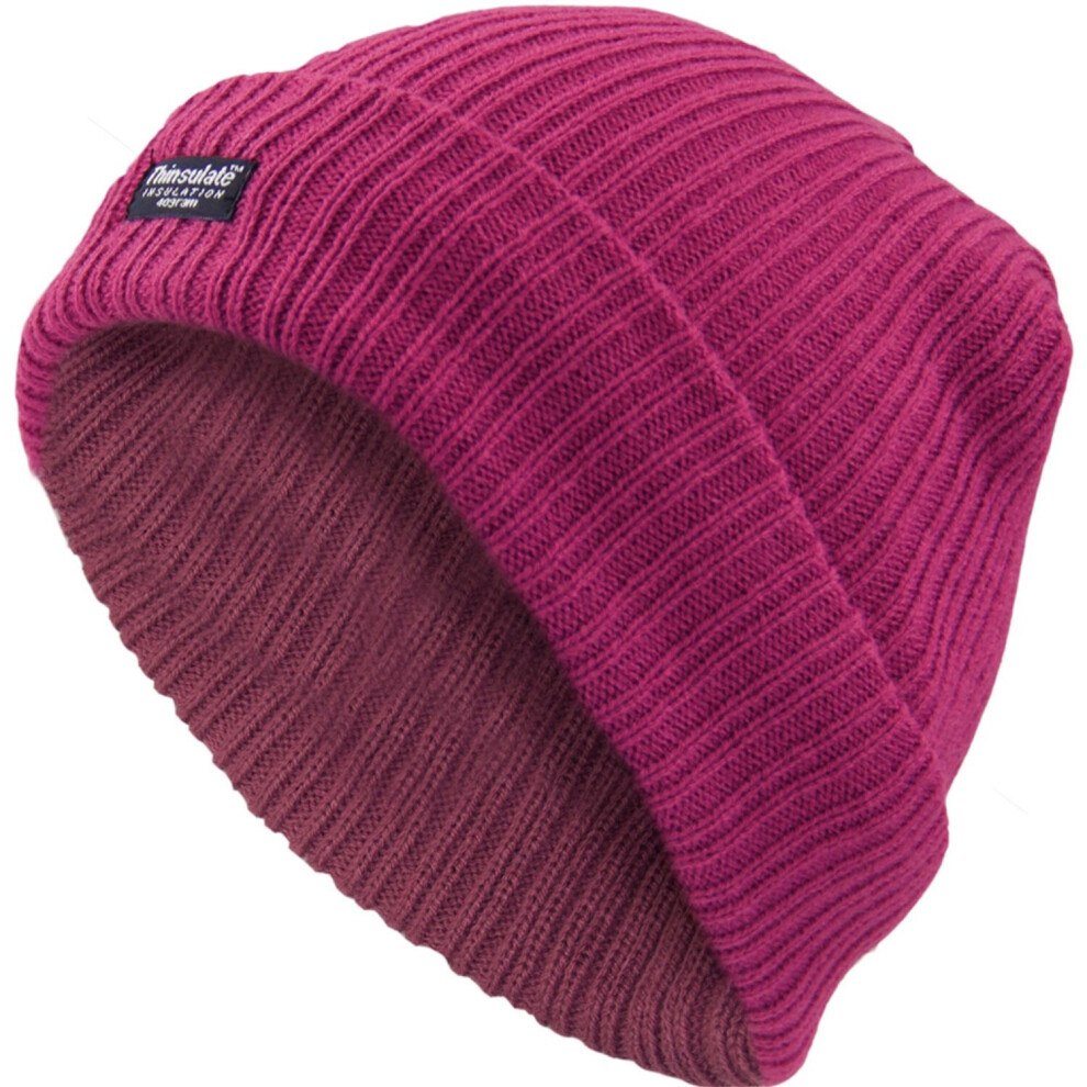 (Raspberry) Womens Thinsulate Beanie Hat Fleece Lined Woolly