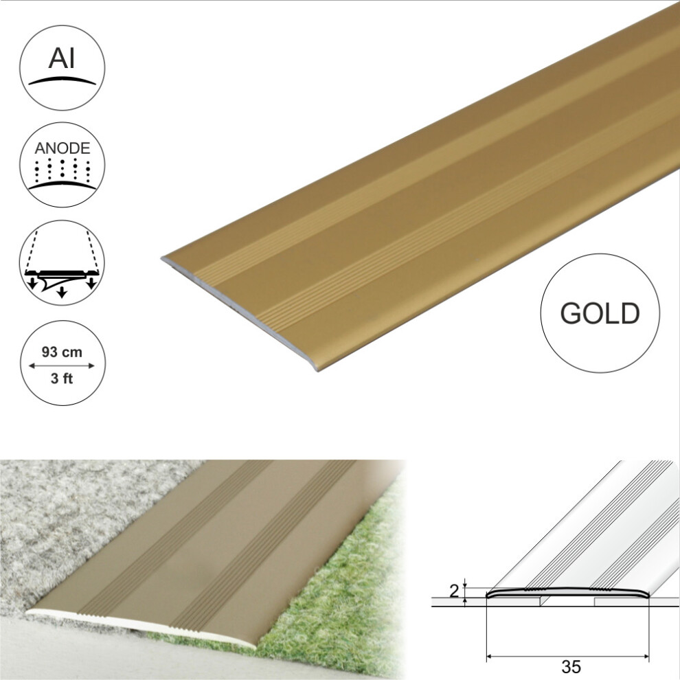 (0.93m, Gold) A08 35mm Anodised Aluminium Flat Self Adhesive Door Threshold Strip