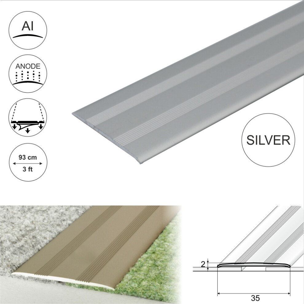 (0.93m, Silver) A08 35mm Anodised Aluminium Flat Self Adhesive Door Threshold Strip