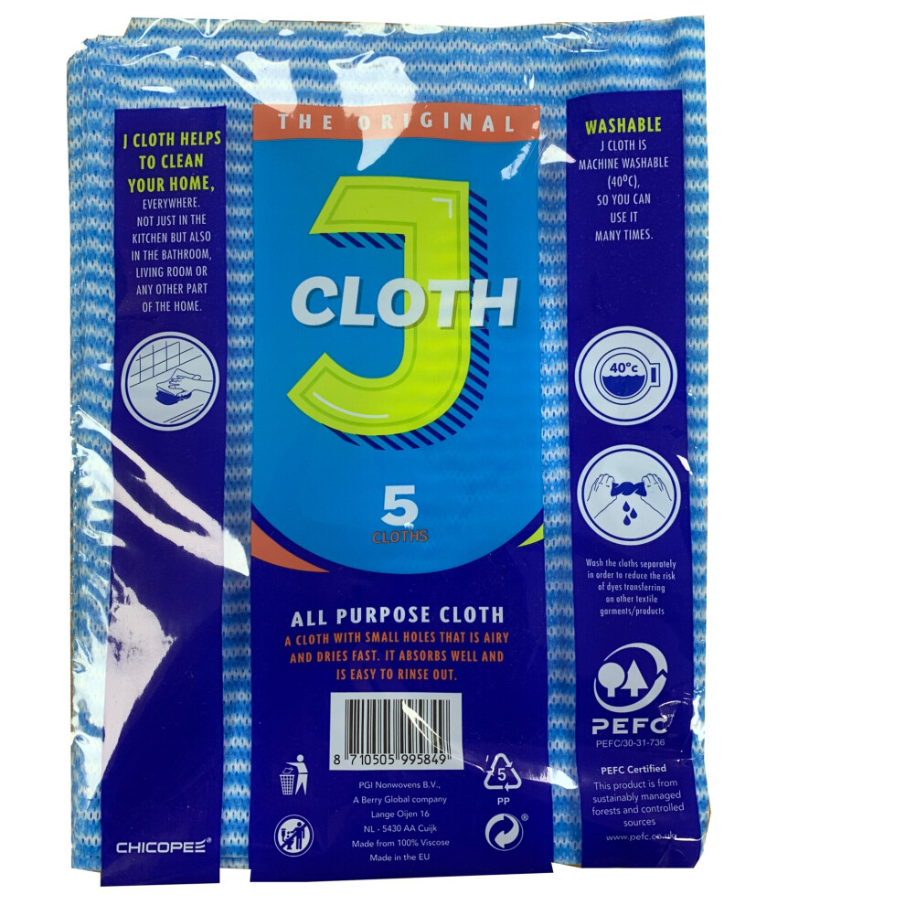 The Original Genuine All Purpose Hygienic J Cloths Pack of 5 Blue Cloths