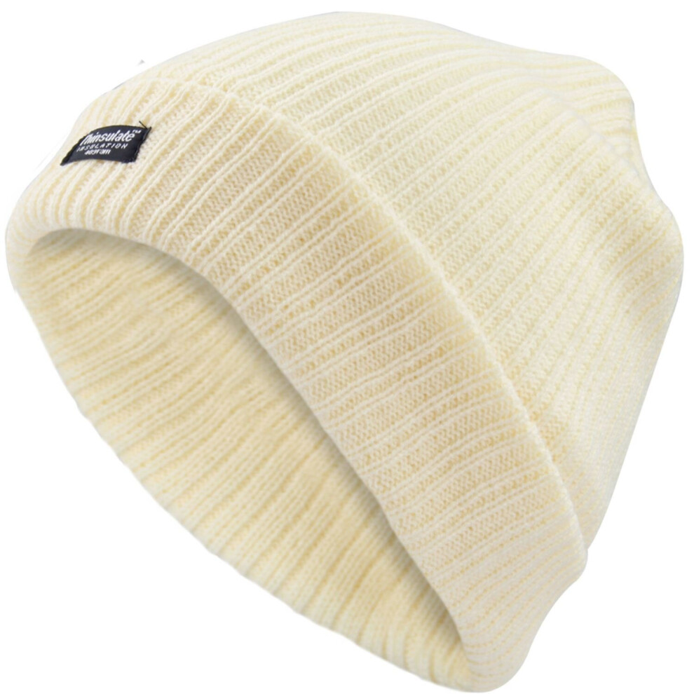 (Cream) Womens Thinsulate Beanie Hat Fleece Lined Woolly