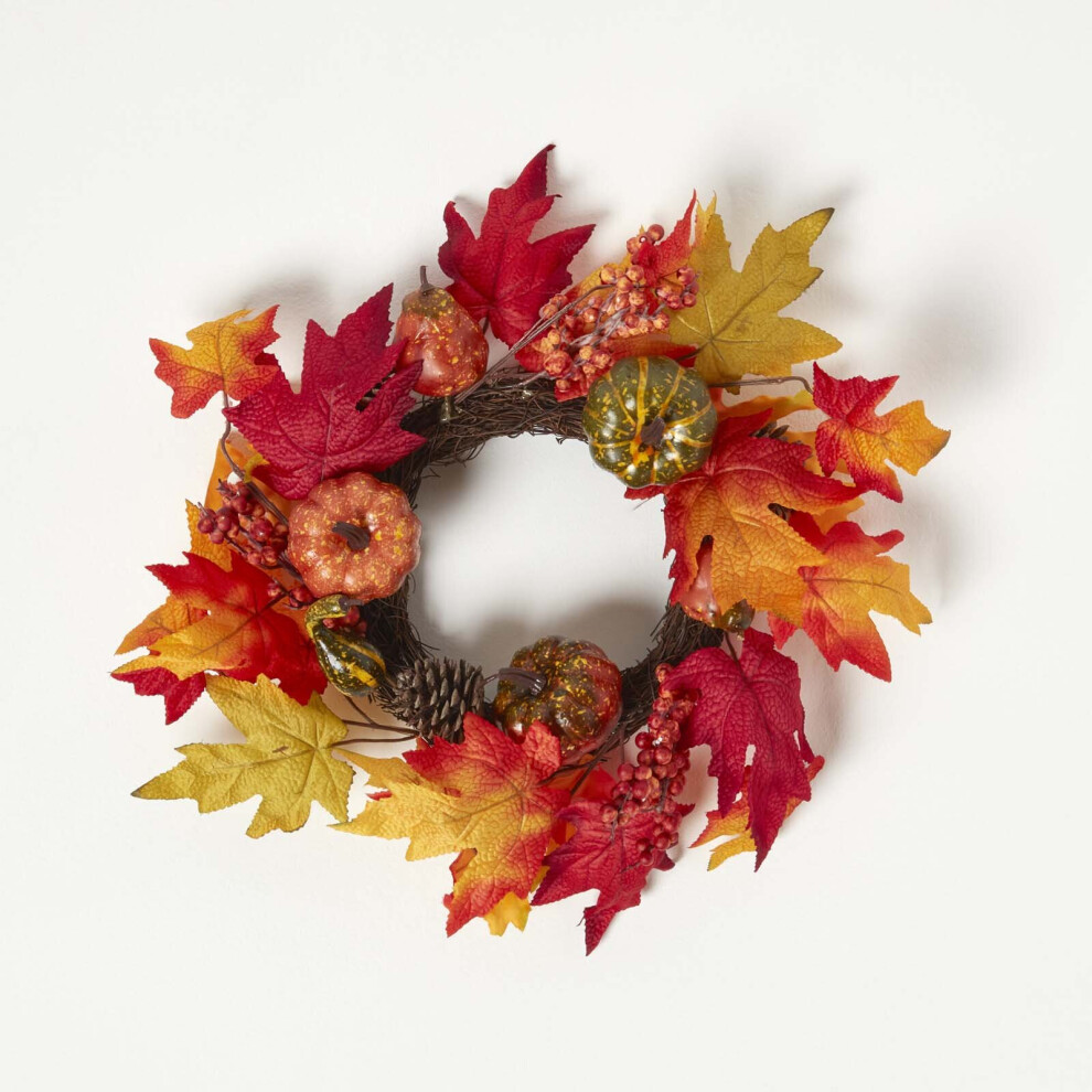 Orange Autumn Wreath with Pumpkins