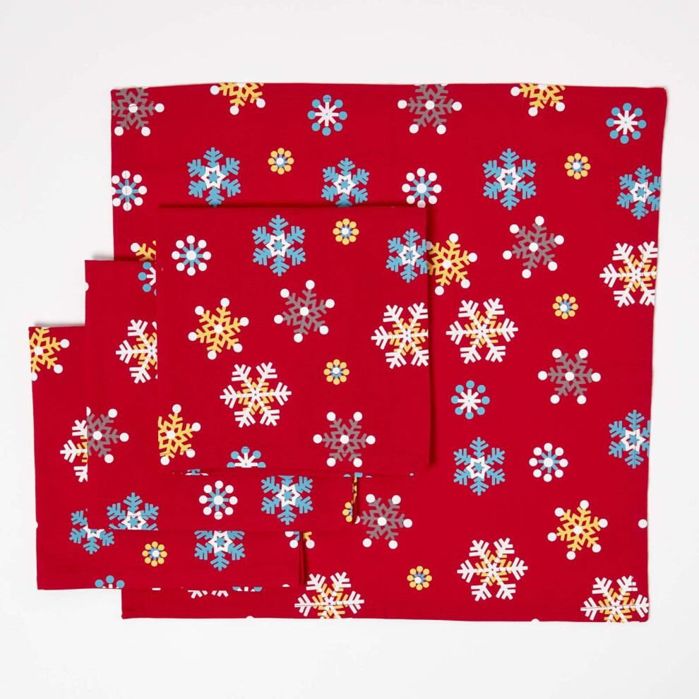 (Red) Christmas Cotton Fabric 4 Napkins Set