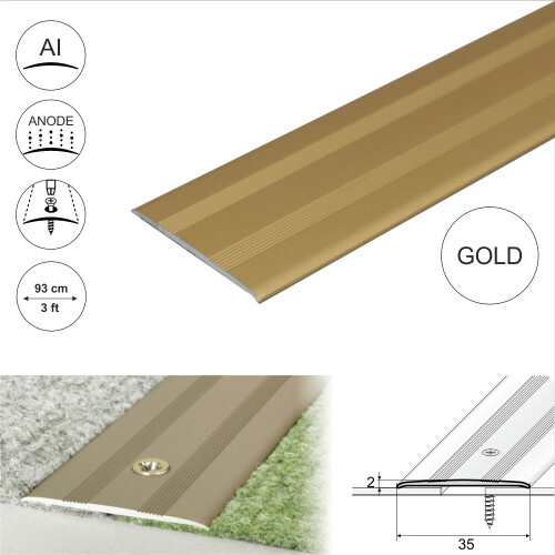(0.93m, Gold) A08 35mm Anodised Aluminium Flat Door Threshold Profile 1