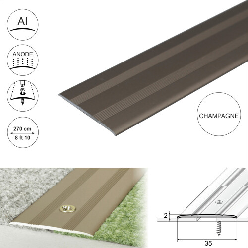 (2.7m, Champagne) A08 35mm Anodised Aluminium Flat Door Threshold Profile 2
