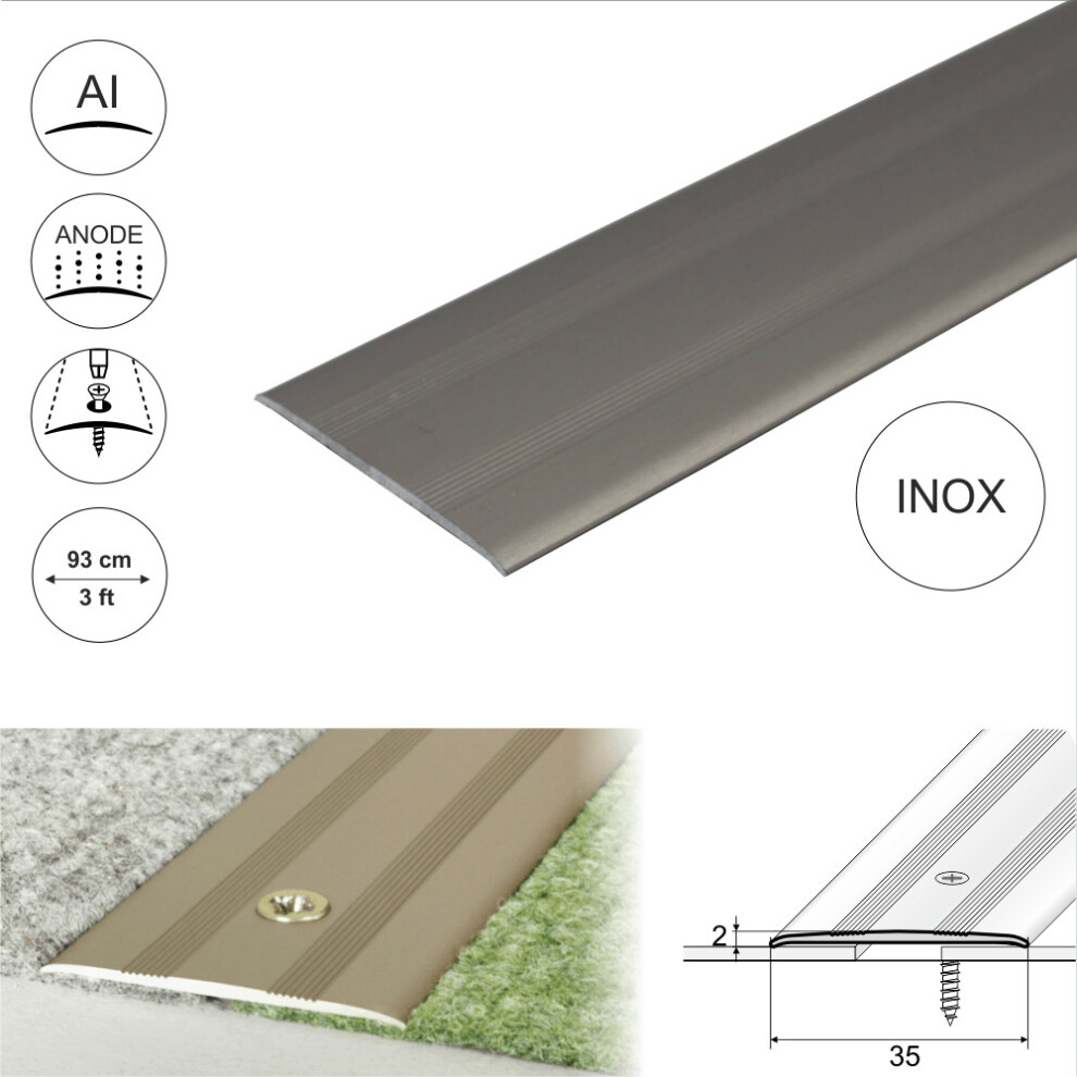 (0.93m, Inox) A08 35mm Anodised Aluminium Flat Door Threshold Profile