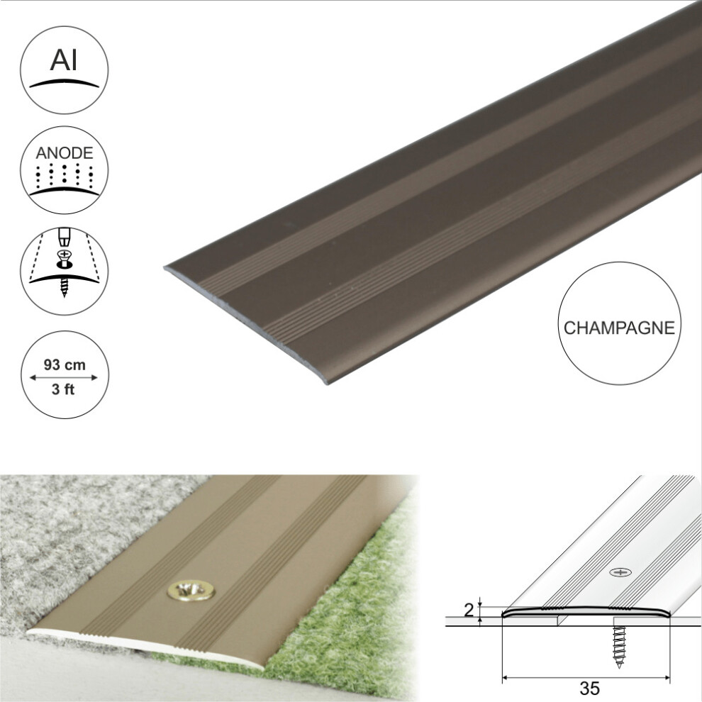 (0.93m, Champagne) A08 35mm Anodised Aluminium Flat Door Threshold Profile