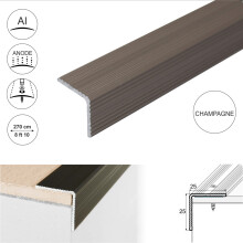 (2.7m, Champagne) A40 25 x 25mm Anodised Aluminium Non Slip Ribbed Treads Stair Nosing Edge Trim