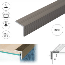(2.7m, Inox) A35 20 x 20mm Anodised Aluminium Non Slip Ribbed Treads Stair Nosing Edge Trim