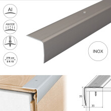 (2.7m, Inox) A41 35 x 35mm Anodised Aluminium Non Slip Ribbed Treads Stair Nosing Edge Trim
