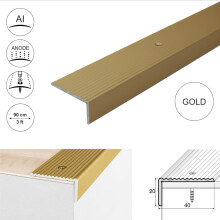(0.9m, Gold) A33 40x20mm Anodised Aluminium Non Slip Ribbed Treads Stair Nosing Edge