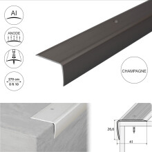 (2.7m, Champagne) A42 41 x 26.6mm Anodised Aluminium Non Slip Ribbed Treads Stair Nosing Edge Trim