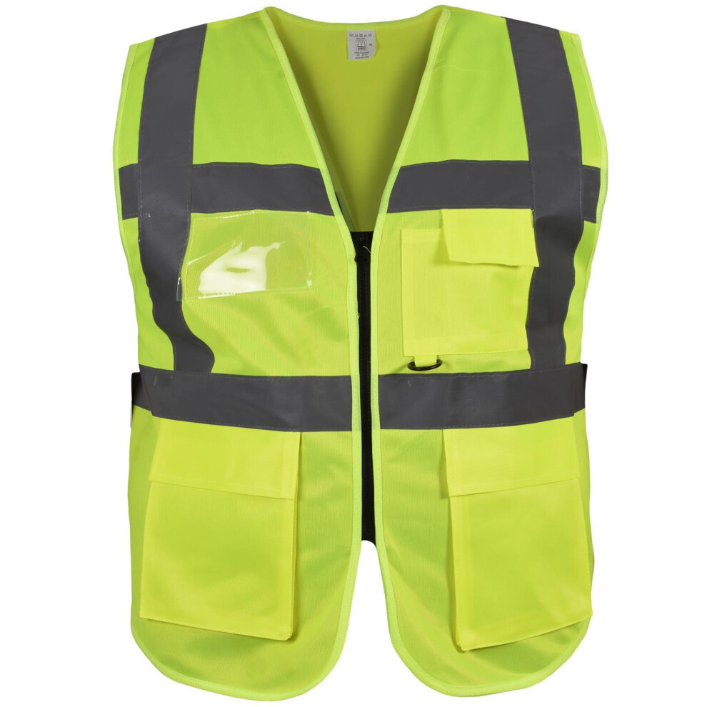 (L, Yellow) True Face HiVis High Visibility Safety Zip Vest UK