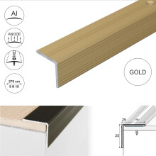 (2.7m, Gold) A40 25 x 25mm Anodised Aluminium Non Slip Ribbed Treads Stair Nosing Edge Trim