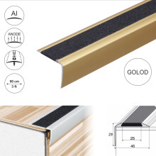 (0.9m, Gold) A44 41 x 26.6mm Anodised Aluminium Non Slip Stair Nosing Edge Trim With Tape