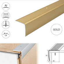 (0.9m, Gold) A41 35 x 35mm Anodised Aluminium Non Slip Ribbed Treads Stair Nosing Edge Trim
