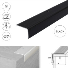 (2.7m, Black) A42 41 x 26.6mm Anodised Aluminium Non Slip Ribbed Treads Stair Nosing Edge Trim