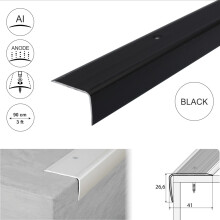 (0.9m, Black) A42 41 x 26.6mm Anodised Aluminium Non Slip Ribbed Treads Stair Nosing Edge Trim