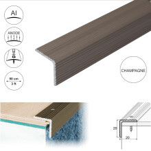 (0.9m, Champagne) A35 20 x 20mm Anodised Aluminium Non Slip Ribbed Treads Stair Nosing Edge Trim