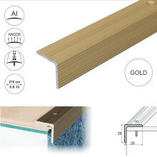 (2.7m, Gold) A35 20 x 20mm Anodised Aluminium Non Slip Ribbed Treads Stair Nosing Edge Trim