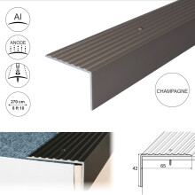 (2.7m, Champagne) A32 65 x 42mm Anodised Aluminium Non Slip Ribbed Treads Stair Nosing Edge Trim