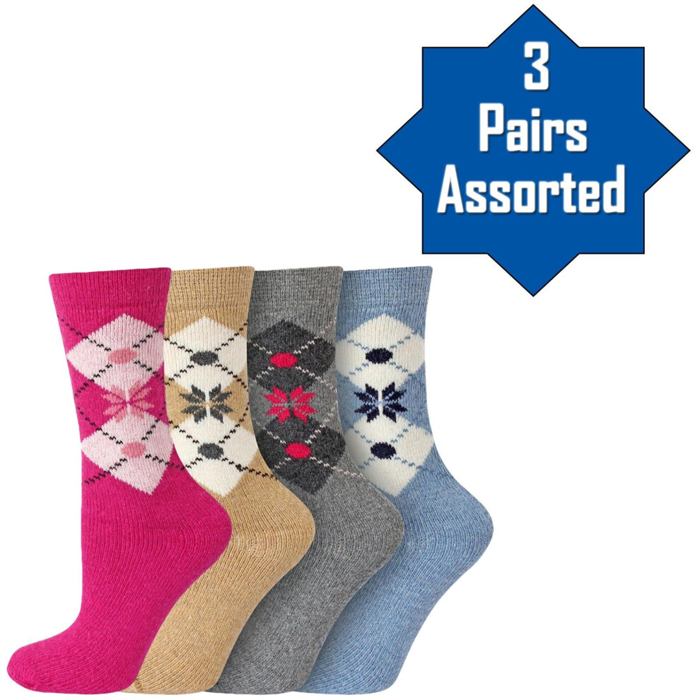 (3 Pairs Assorted) 3 Pairs Women Warm Thermal Wool Blend Socks UK 4-7