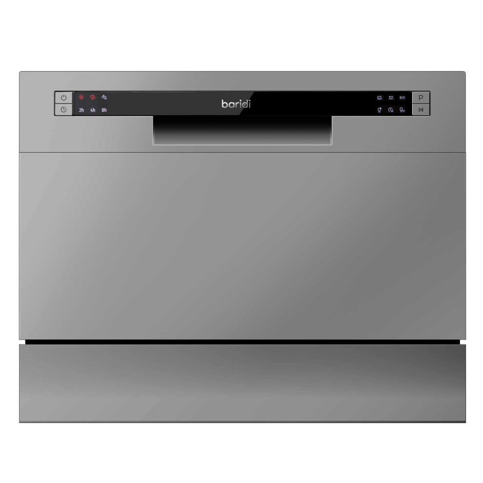 Compact Tabletop Dishwasher 6 Place Settings, 6 Programmes, Low Noise, 6.5L Cycle - Silver - DH84