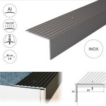 (0.9m, Inox) A32 65 x 42mm Anodised Aluminium Non Slip Ribbed Treads Stair Nosing Edge Trim