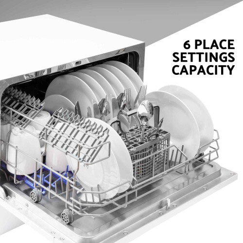 Dellonda Compact Tabletop Dishwasher 6 Place Settings, 6 Programmes, Low Noise, 6.5L Cycle - White - DH83 2
