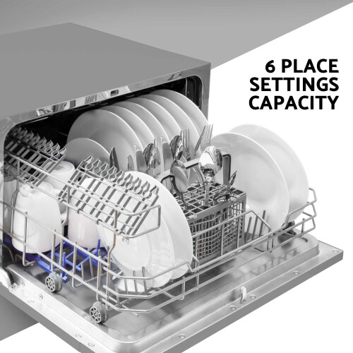 Dellonda Compact Tabletop Dishwasher 6 Place Settings, 6 Programmes, Low Noise, 6.5L Cycle - Silver - DH84 2