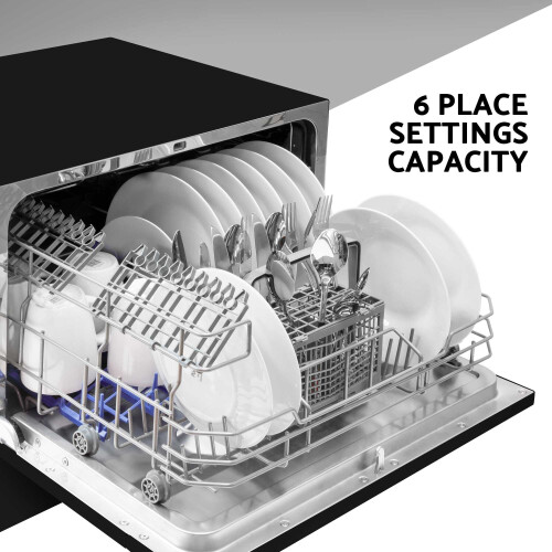 Dellonda Compact Tabletop Dishwasher 6 Place Settings, 6 Programmes, Low Noise, 6.5L Cycle - Black - DH85 2