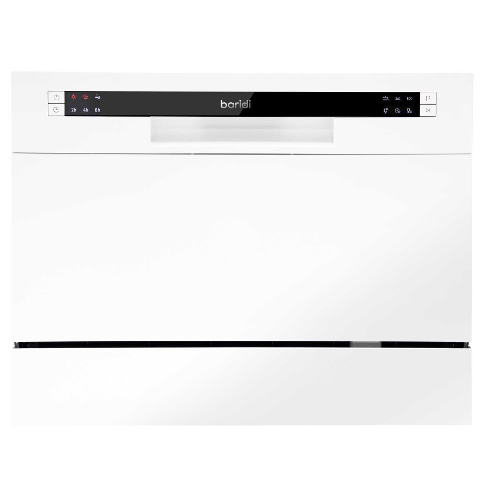 Compact Tabletop Dishwasher 6 Place Settings, 6 Programmes, Low Noise, 6.5L Cycle - White - DH83