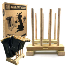 Welly Boot Rack Floor Stand Wellington Outdoor Holder Wooden 4 Pairs