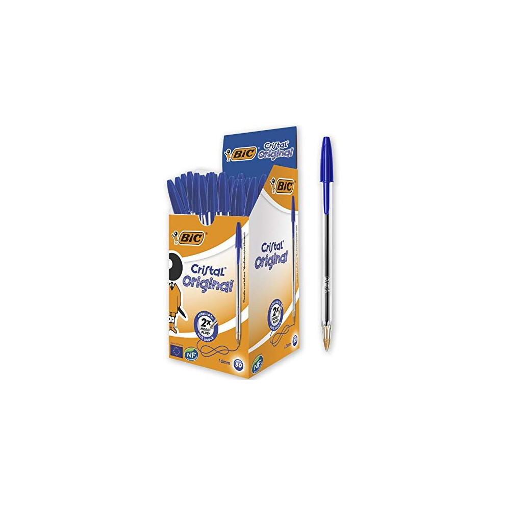 BIC Cristal Original Ball Point Pen - Pack of 50 Pens - Medium Point (1.0 mm) - Blue Ink