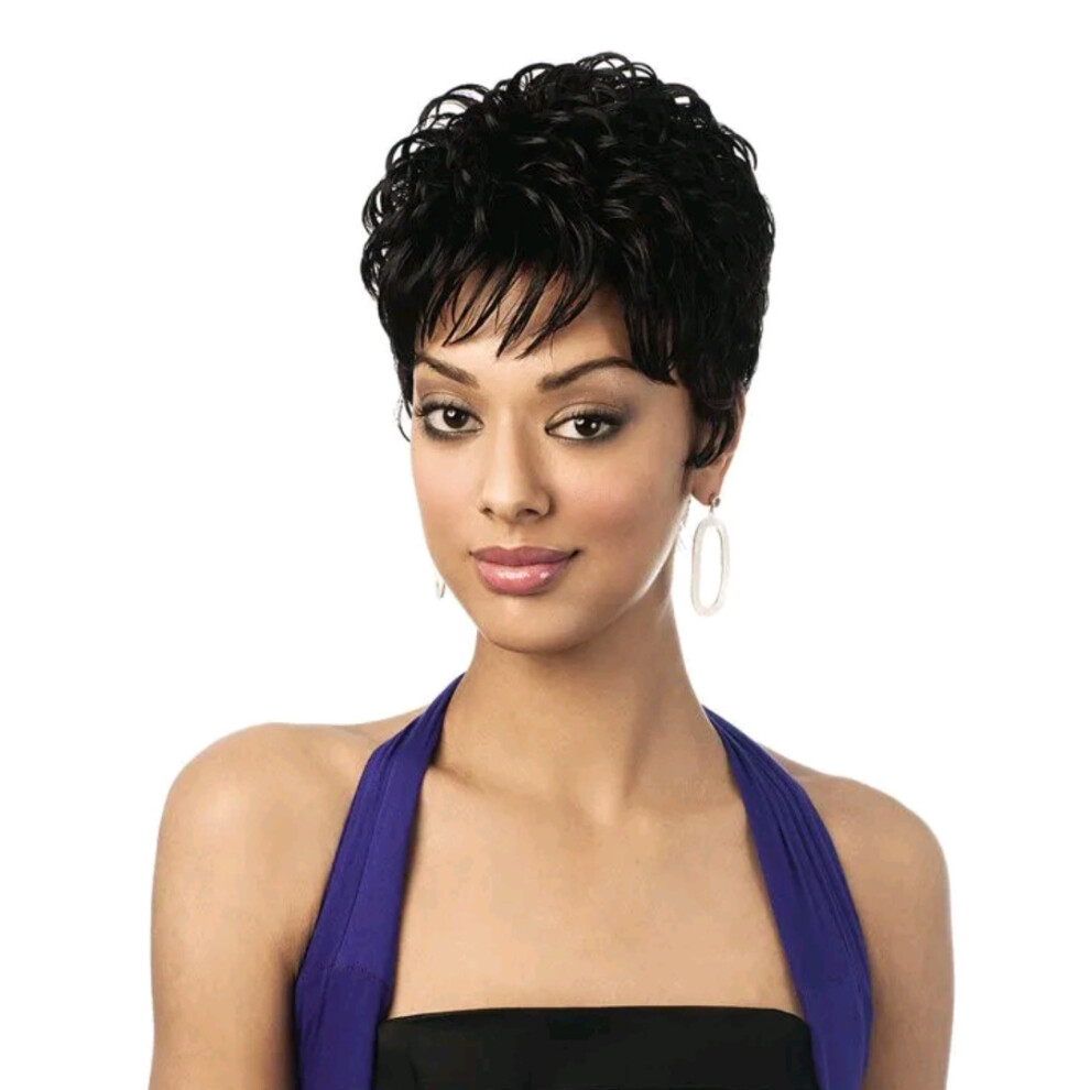 Brand: Sleek Unisex Black,Multicoloured (1 Jet Black) Sleek Wig Fashion Synthetic 'Halle' Short, High Top Wig With Pin Curls & Fringe