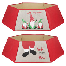 31-Inch Red Christmas Tree Skirt - Santa's Feet or Christmas Gnomes Design, Polyester, Easy Wrap & Folds for Storage