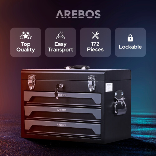 AREBOS AREBOS 172 pcs Tool Kit with Metal Tool Box DIY Hand Tools Anthrazit/Black 2