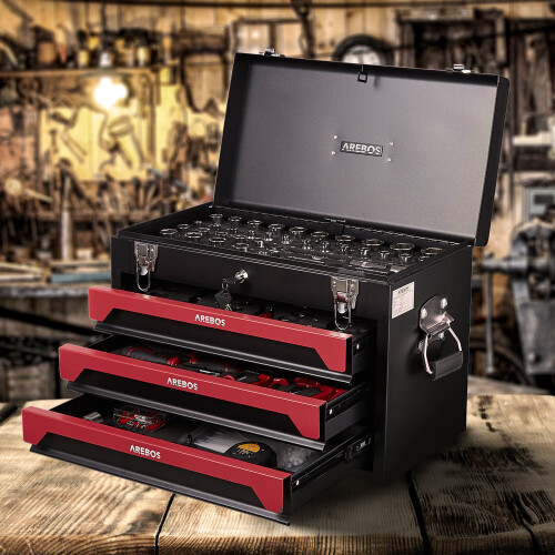 AREBOS AREBOS 172 pcs Tool Kit with Metal Tool Box DIY Hand Tools Red/Black 1